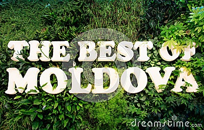 High angle shot of The Best of Moldova sign in beautiful greenery Stock Photo