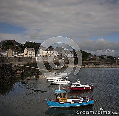 High angle shot of boats driving in the sea in the County Down of Northern Ireland Editorial Stock Photo