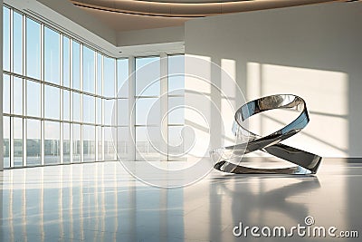 Exploring Abstract Architectural Designs: Twisting Metallic Sculpture in Modern Building Stock Photo