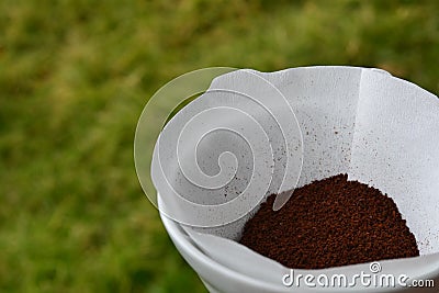 High angle shot of fresh coffee being brewed somewhere in a park Stock Photo