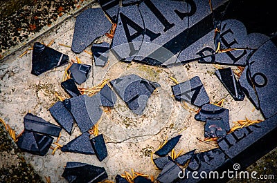 High angle shot of pieces of a shattered stone Stock Photo