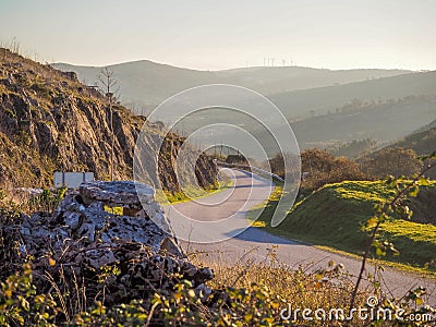 High angle shot of a road in the Serras de Aire e Candeeiros Nature Park in Portugal Stock Photo