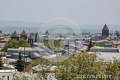 High angle shot of a scenic daytime view of Armenian churches in Gyumri, Armenia Editorial Stock Photo