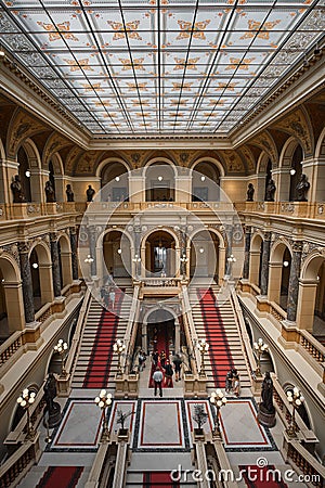 High-angle vertical view of the interior of the National Museum of Prague, Czech Republic Editorial Stock Photo