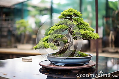 high-angle view of bonsai in pot Stock Photo