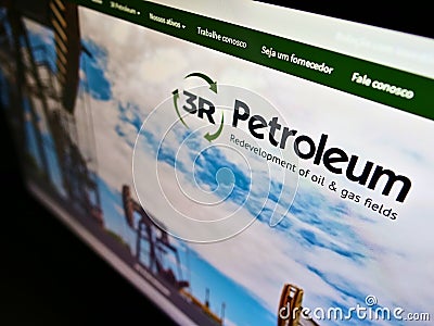 High angle view of business website with logo of Brazilian oil and gas company 3R Petroleum S.A. on screen. Editorial Stock Photo