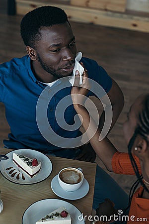 high angle view of careful african american woman Stock Photo