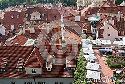 High angle view of the ceramic roofs and terraces of the city Editorial Stock Photo