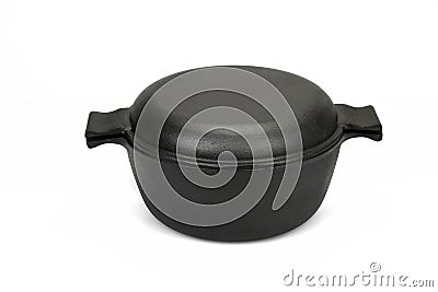 High Angle View On The Closed Cast Iron Pan Isolated Stock Photo