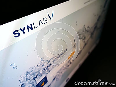 High angle view of company website of German medical diagnostics provider Synlab Group with business logo. Editorial Stock Photo
