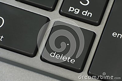 High angle view of a computer keyboard with selective focus on delete key. Stock Photo