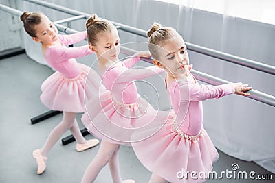 high angle view of elegant little ballerinas dancing Stock Photo