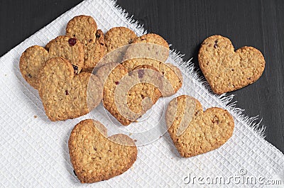 High angle view of heart shaped oatmeal cookies Stock Photo