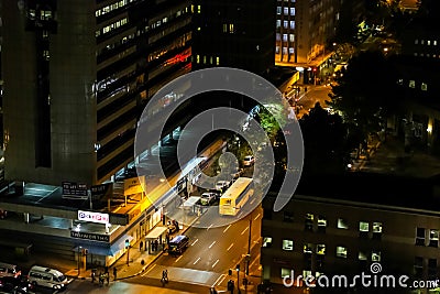 High Angle view of illuminated building and street scenes of Braamfontein Suburb of Johannesburg CBD at night time Editorial Stock Photo