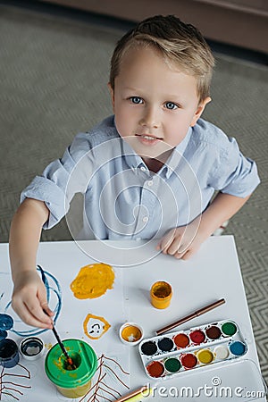 high angle view of little boy Stock Photo