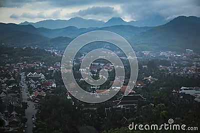 high angle view of Luang Prabang town ,Luangprabang is one of world heritage site of unesco in northern of Laos Stock Photo