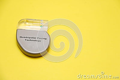 High angle view of a mini implantable cardioverter defibrillator (ICD) device Editorial Stock Photo