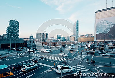 High angle view of modern city traffic congested intersection Editorial Stock Photo