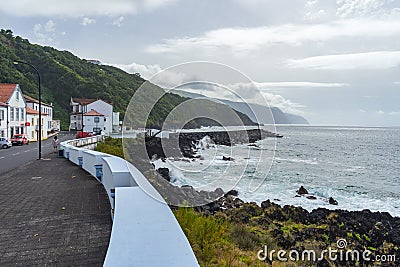 High angle view of the ocean under the cloudy sky at Sao Jorge island, Azores, Portugal Editorial Stock Photo