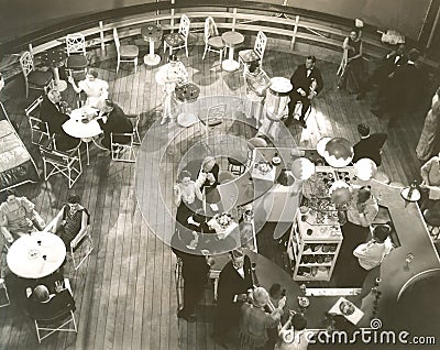 High angle view of people at cocktail lounge aboard ship Stock Photo