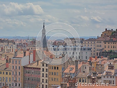 High angle view on the roofs of Lyon Editorial Stock Photo