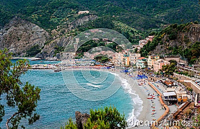 Spiagge di Fegina beach in Monterosso al Mare, Cinque Terre. Editorial Stock Photo