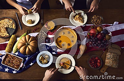 High angle view of table served for thanksgiving dinner Stock Photo