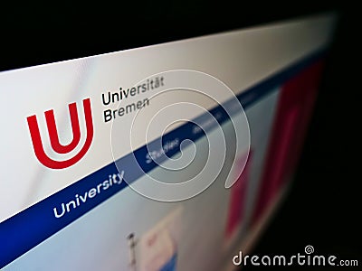 High angle view of website with logo of German education institution UniversitÃ¤t Bremen on monitor. Editorial Stock Photo