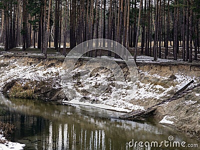 The high bank of the river in winter. Stock Photo