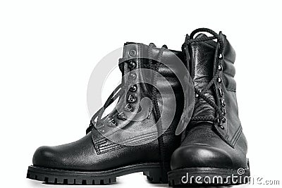 The high black leather boots Stock Photo