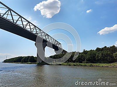 High bridge in BrunsbÃ¼ttel in Northern Germany. Kiel canal. Stock Photo