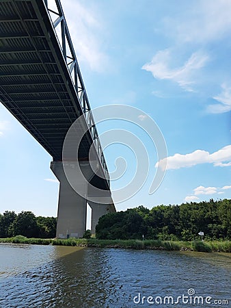 High bridge in BrunsbÃ¼ttel in Northern Germany. Kiel canal. Stock Photo