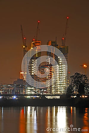 High-building construction by night Stock Photo