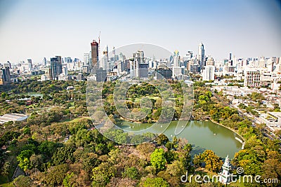 high buildings panorama downtown of Bangkok City and Lumpini park Thailand Editorial Stock Photo