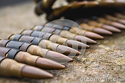 High Caliber Bullets on Belt Stock Photo