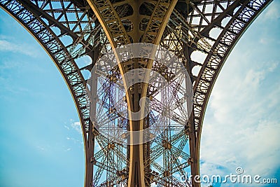 High contrast contours of the metal arcs of the Eifel tower. Stock Photo