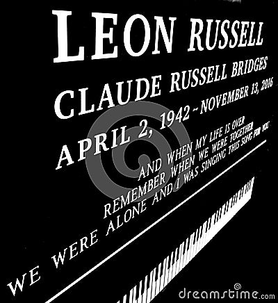 High Contrast Image of Memorial Tombstone of Rock Star Leon Russell Editorial Stock Photo