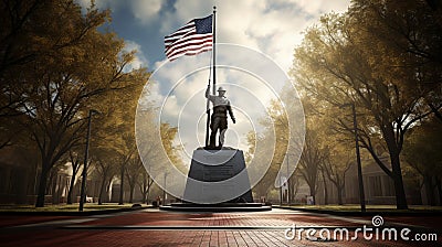 A serene war memorial with a flag at half-mast Stock Photo