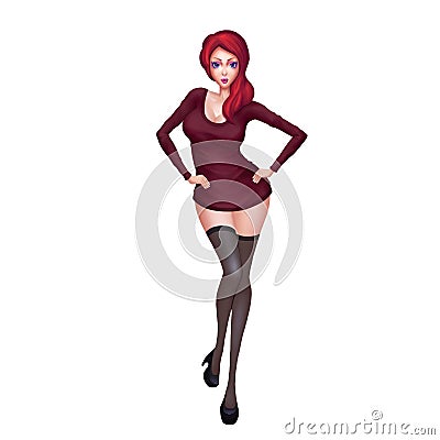 High Definition Illustration: Seductive Woman with Fewer and Fewer Clothes Series 2. Stock Photo