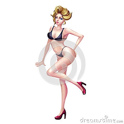 High Definition Illustration: Seductive Women Set with Fewer and Fewer Clothes. Stock Photo