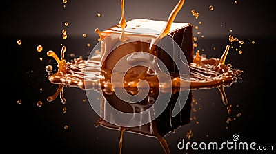 Precisionism-inspired Chocolate Bar With Caramel Splash Stock Photo