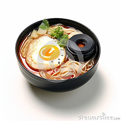 Eye-catching Bowl Of Noodles With Egg And Sauce Stock Photo