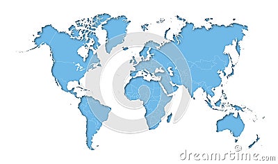 High detail blue political world map with country borders. vector illustration of earth map on white background Vector Illustration