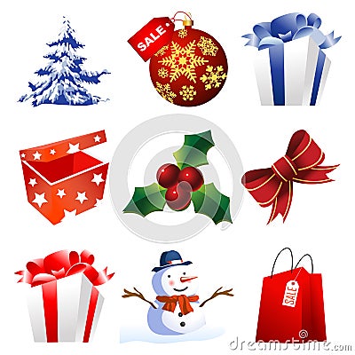 High detail christmas icons Vector Illustration