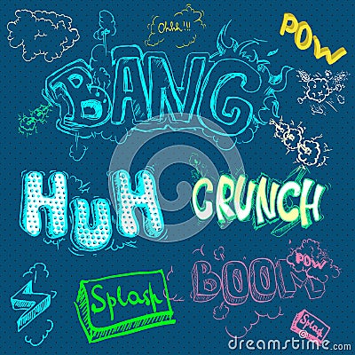 A high detail vector mock-up of a typical comic book page with various speech bubbles, symbols and sound effects Vector Illustration