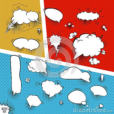 A high detail vector mock-up of a typical comic book page with various speech bubbles. Vector Illustration