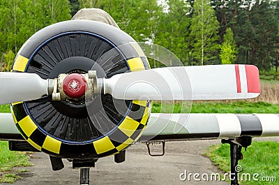 High detailed closeup view on small aircraft Stock Photo
