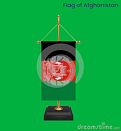 High detailed flag of Afghanistan. National Afghanistan flag. Green background. 3D illustration Stock Photo