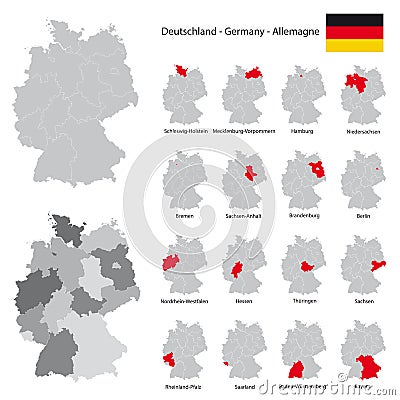 High detailed germany map with separated federal states Vector Illustration