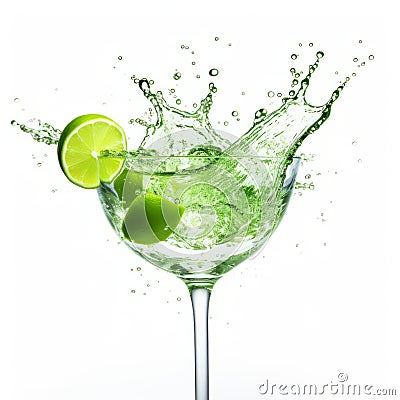 High-detailed Green Martini Splash In Glass: Larme Kei Advertising Style Stock Photo